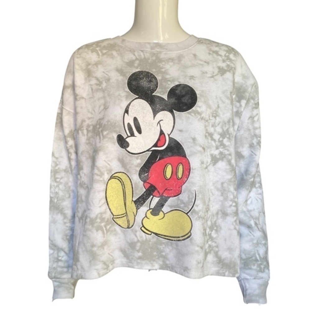 DISNEY MICKEY MOUSE White/Gray Tye Dye Crewneck Long Sleeve Sweatshirt size M - Picture 6 of 6